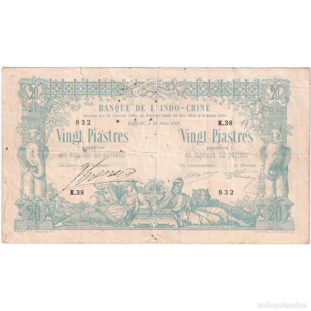 Billetes extranjeros: [#1185426] Indochina Francesa, 20 Piastres, 1907-03-16, BC+