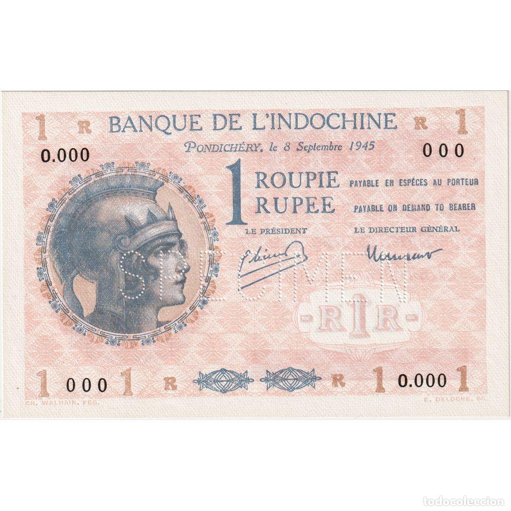 Internationale Banknoten: [#1185421] Indochina Francesa, 1 Roupie, 1945-09-08, Specimen, SC