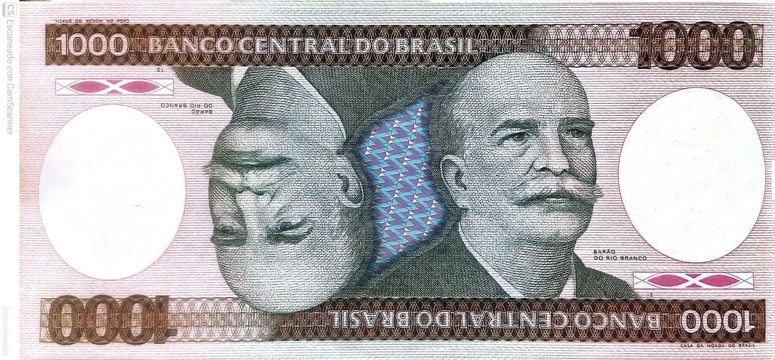 Billetes extranjeros: Brasil. Billete de 1000 Cruzeiros: Barao Do Rio Branco. Serie: A6415020012B. Es el billete que se