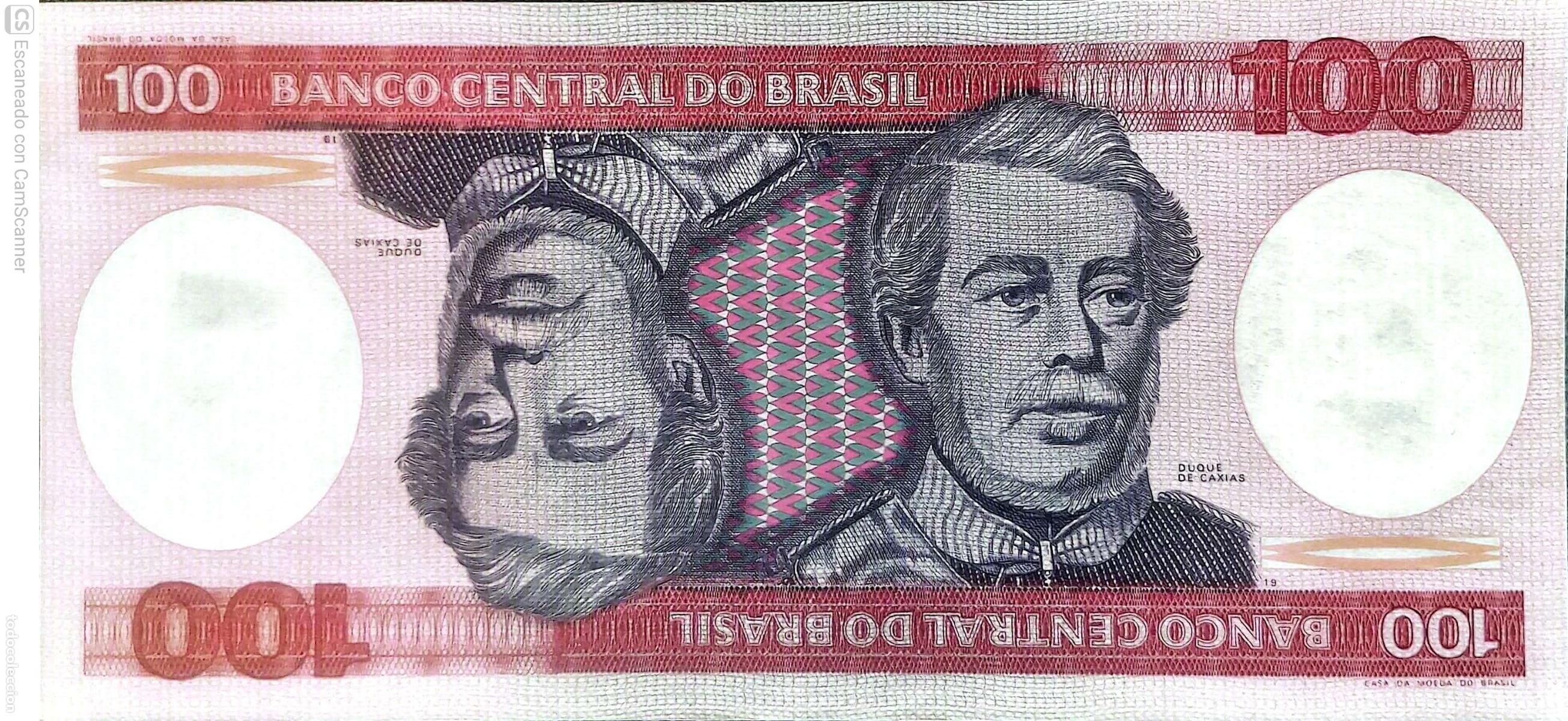 Billetes extranjeros: Brasil. Billete de 100 Cruzeiros: Duque de Caixas. Serie: A3372021787A. Es el billete que se env&iacute;a