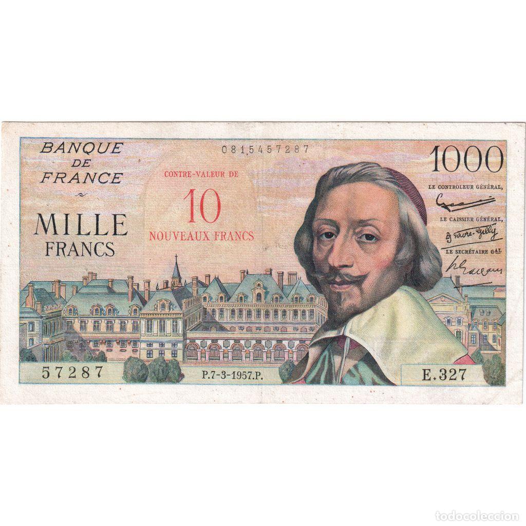 Billetes extranjeros: [#1185414] Francia, 10 Nouveaux Francs on 1000 Francs, Richelieu, 1957-03-07, E.327, BC+