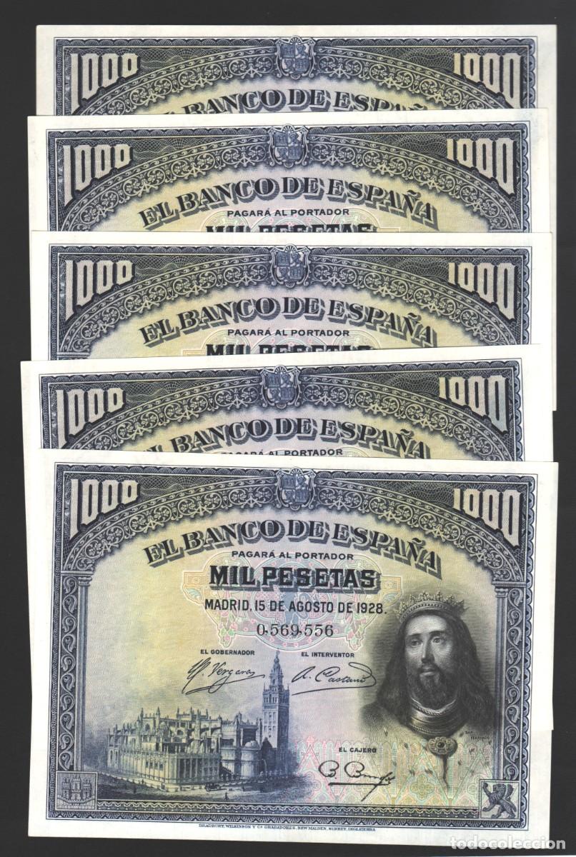 Billetes extranjeros: QUINTETO CONSECUTIVO SIN CIRCULAR SC-|SOLO ACEPTO PAYPAL| BILLETE 1000 PESETAS 1928 LEER DESCRIPCION