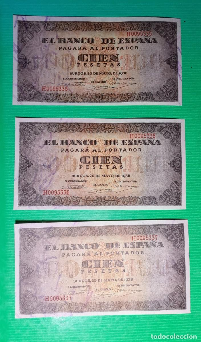 Billetes extranjeros: TRIO CONSECUTIVO SIN CIRCULAR SC-|SOLO ACEPTO PAYPAL| BILLETE 100 PESETAS 1938 LEER DESCRIPCION