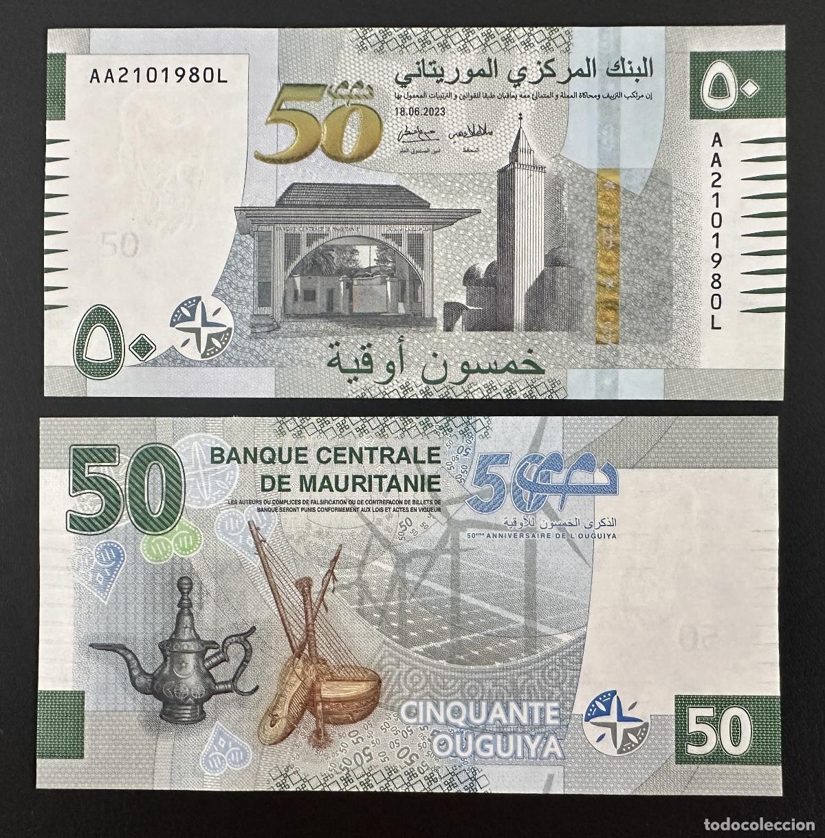Billetes extranjeros: Mauritania 2023 Billete conmemorativo 50 Ouguiya 50 aniversario Tipo AA