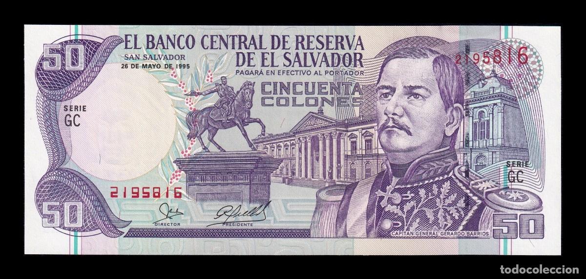 Billetes extranjeros: El Salvador 50 Colones Gerardo Barrios 1995 Pick 143 Sc Unc