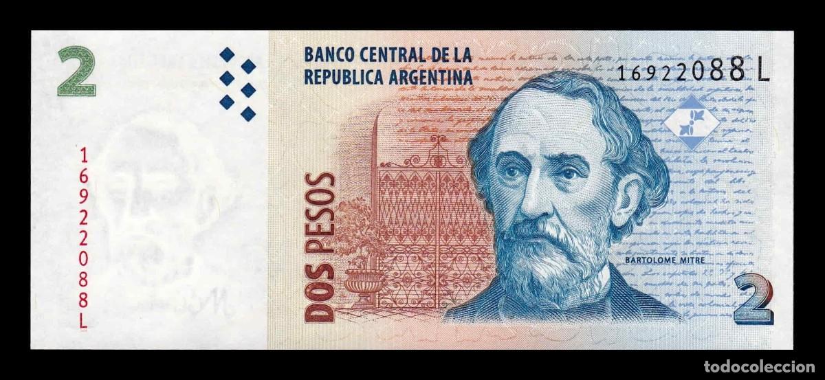 Billetes extranjeros: Argentina 2 Pesos Bartolom&eacute; Mitre 2002 Pick 352(6) Serie L Sc Unc
