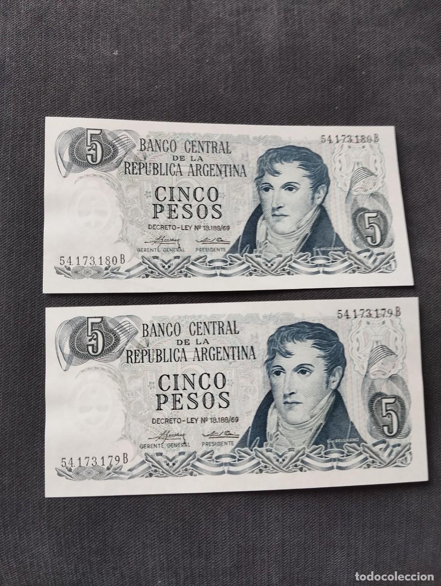 Billetes extranjeros: PAREJA CORRELATIVA DE 5 PESOS SC DE ARGENTINA - EL DE LAS FOTOS VER TODOS MIS LOTES DE BILLETES