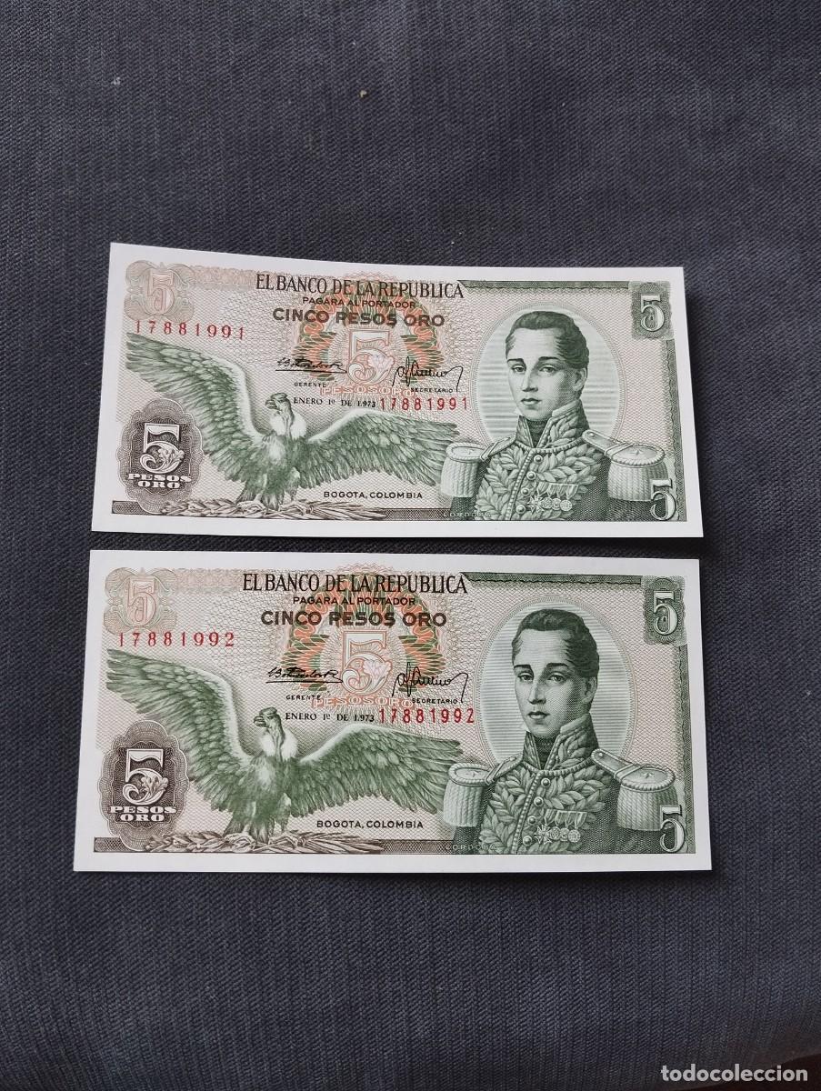 Billetes extranjeros: PAREJA CORRELATIVA DE 5 PESOS SC DE COLOMBIA 1973- EL DE LAS FOTOS VER TODOS MIS LOTES DE BILLETES
