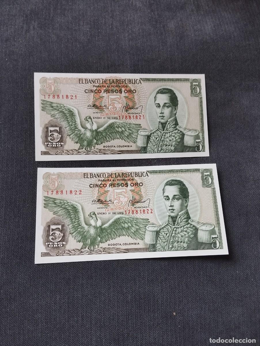 Billetes extranjeros: PAREJA CORRELATIVA DE 5 PESOS SC DE COLOMBIA 1973- EL DE LAS FOTOS VER TODOS MIS LOTES DE BILLETES