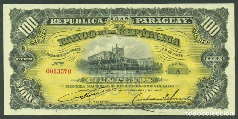 Billetes extranjeros: PARAGUAY. 100 pesos Ley de 26.12. 1907. Pick 159. S/C.