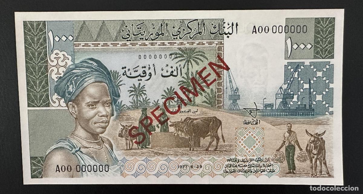 Billetes extranjeros: Mauritania 1000 Ouguiya 1977 SPECIMEN Billete UNC