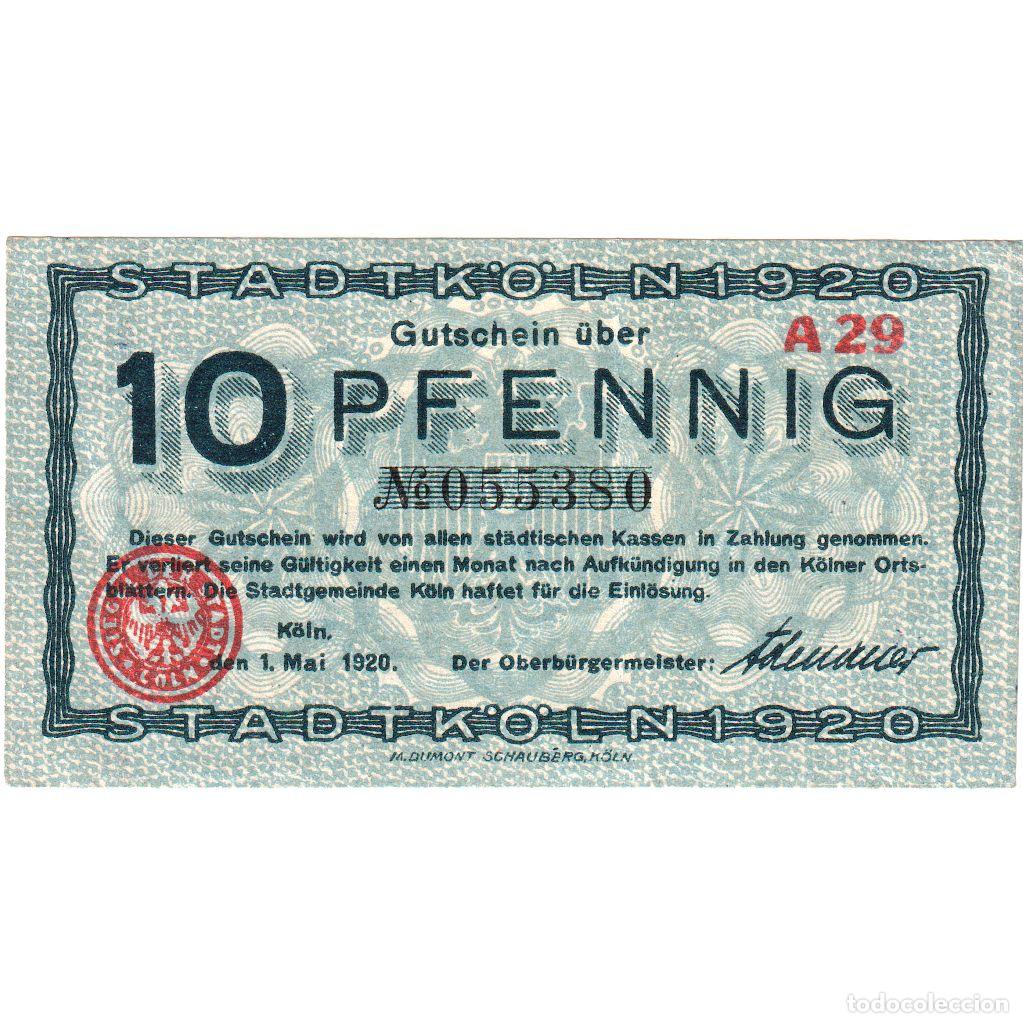 Billetes extranjeros: [#1185258] Alemania, K&ouml;ln, 10 Pfennig, 1920-05-01, EBC