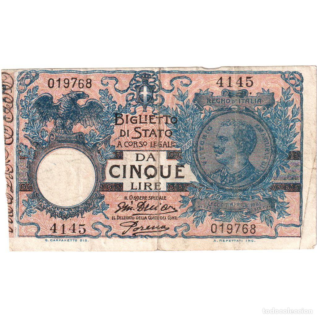 Billetes extranjeros: [#1185282] Italia, 5 Lire, 1918-07-29, BC+