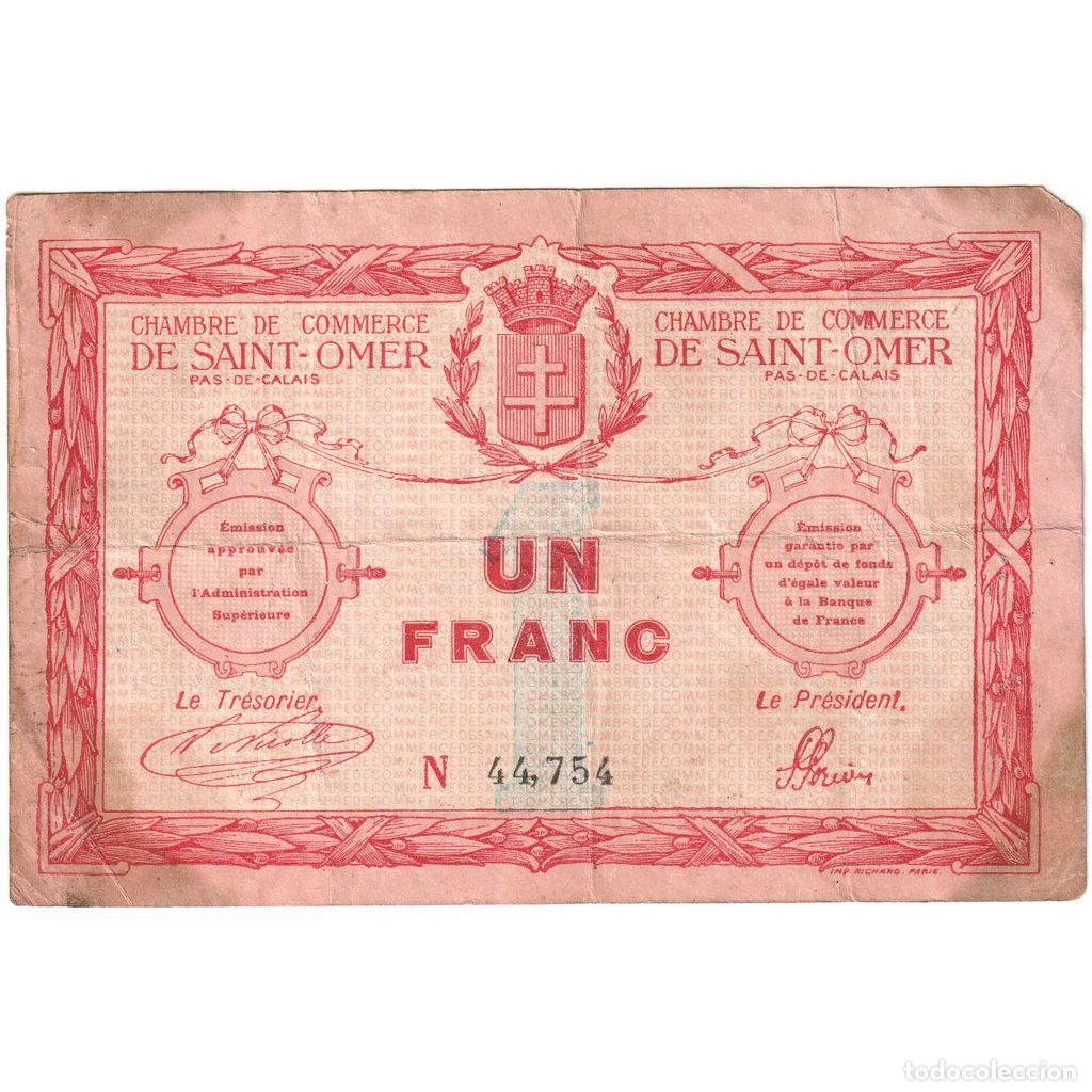 Billetes extranjeros: [#1185285] Francia, Saint-Omer, 1 Franc, 1914-08-14, BC+, Pirot:115-4