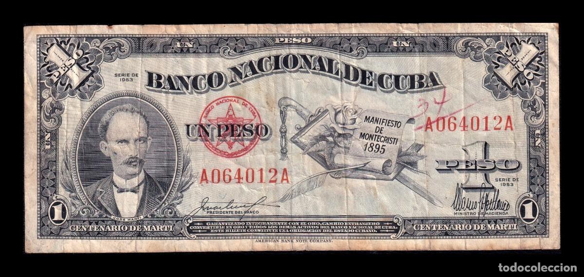 Billetes extranjeros: Cuba 1 Peso Conmemorativo 1953 Pick 86 Bc/Mbc F/Vf