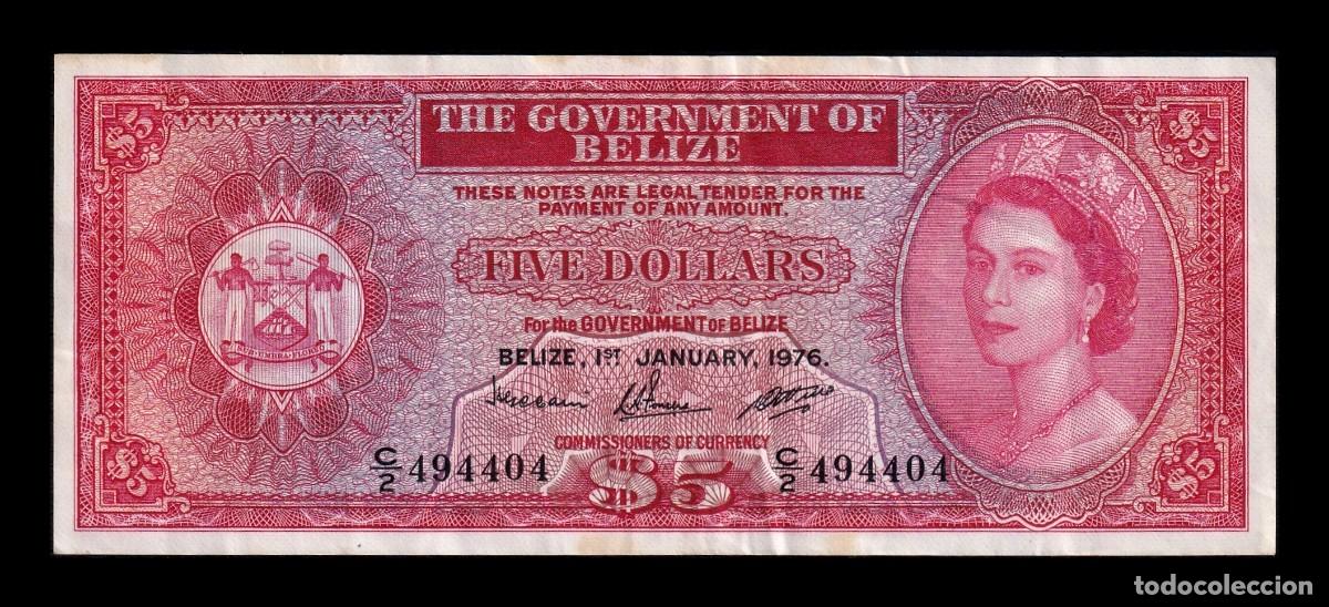 Billetes extranjeros: Belice 5 D&oacute;lares Elizabeth II 1976 Pick 35b Mbc Vf
