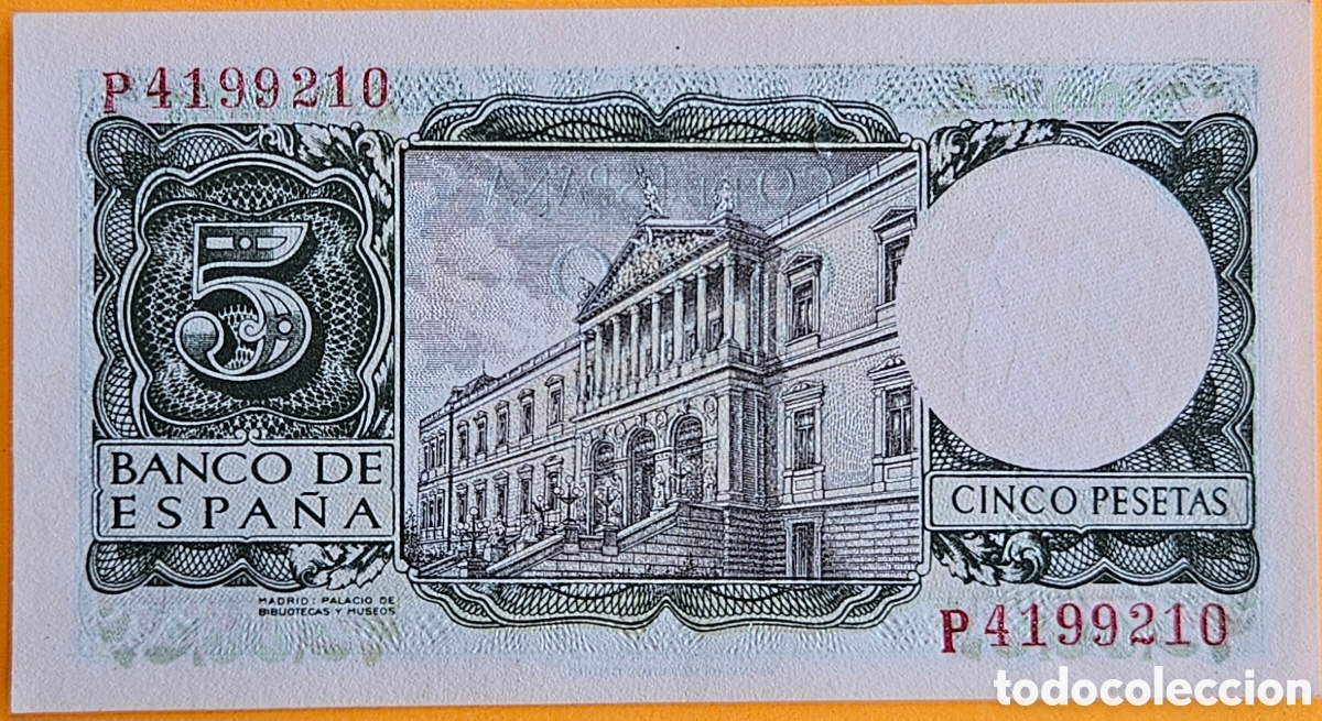 Billetes extranjeros: ESPA&Ntilde;A, 5 PESETAS, 1954. NUEVO. - Foto 2