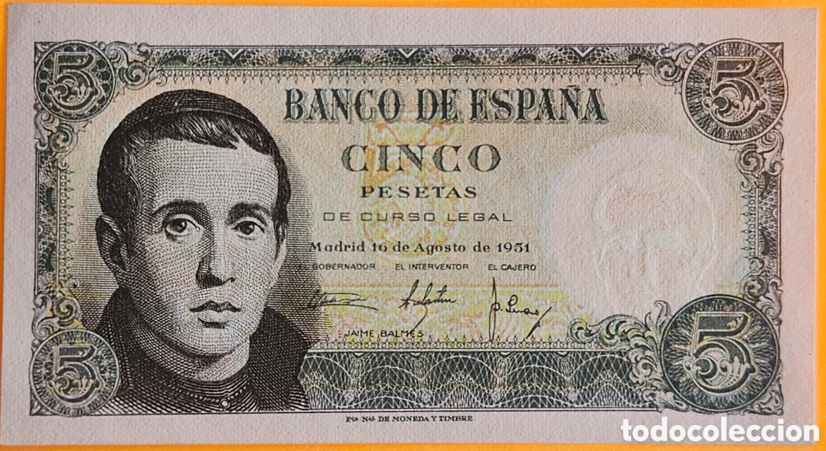 Billetes extranjeros: ESPA&Ntilde;A, 5 PESETAS, 1951. NUEVO.
