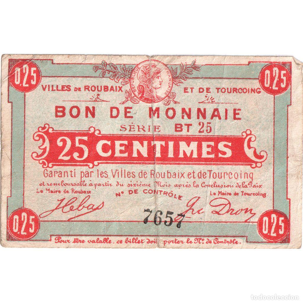Billetes extranjeros: [#1185289] Francia, ROUBAIX et TOURCOING, 25 Centimes, BC, Pirot:59-2052