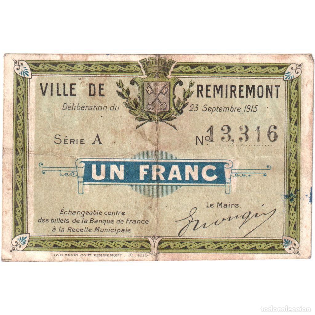 Billetes extranjeros: [#1185295] Francia, Remiremont., 1 Franc, 1915-09-23, Serie A, BC
