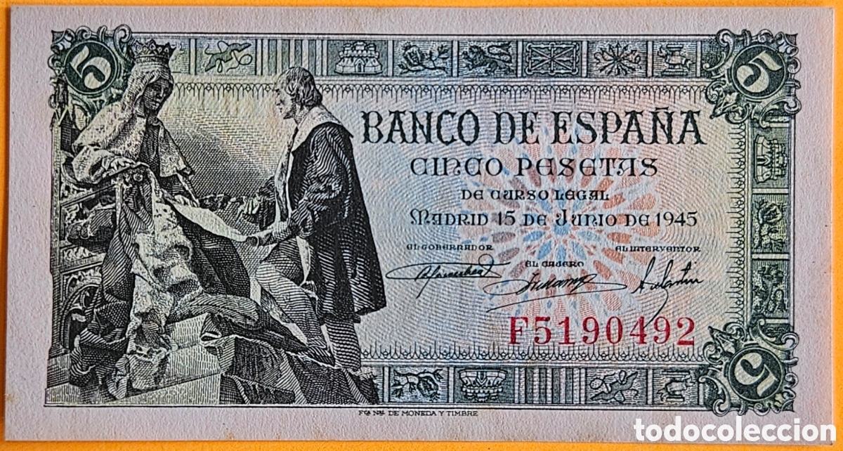 Billetes extranjeros: ESPA&Ntilde;A, 5 PESETAS, 1945. NUEVO.