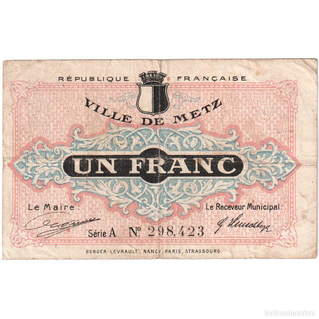 Billetes extranjeros: [#1185296] Francia, Metz, 1 Franc, 1918-12-27, Serie A, BC, Pirot:131-4
