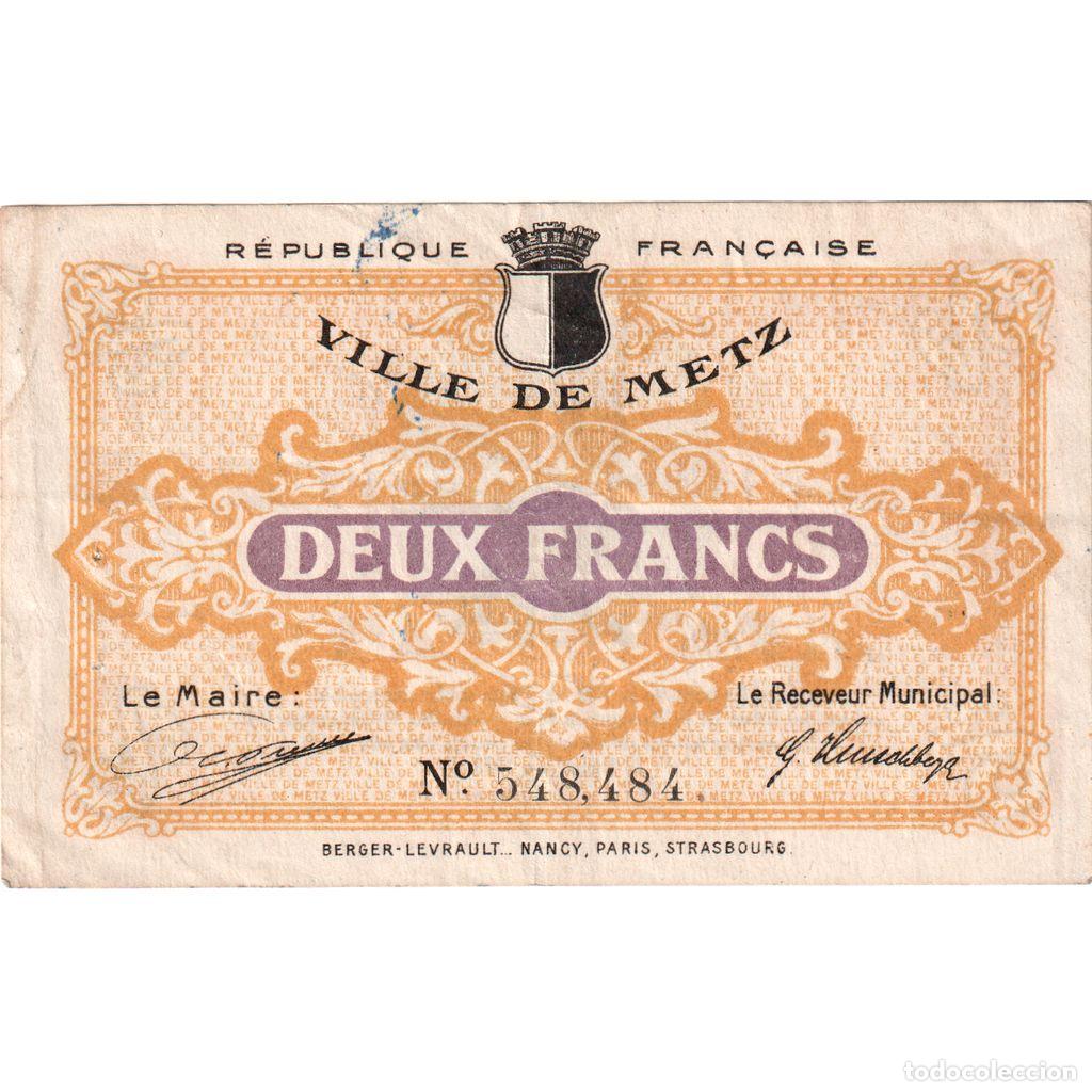 Billetes extranjeros: [#1185298] Francia, Metz, 2 Francs, 1918-12-27, BC, Pirot:131-6
