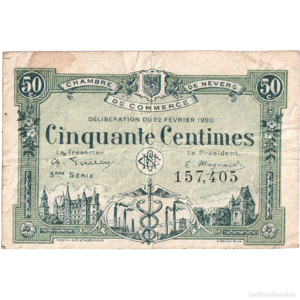 Billetes extranjeros: [#1185303] Francia, Nevers, 50 Centimes, 1920-02-22, 3&Eacute;ME SERIE, BC+, Pirot:90-18