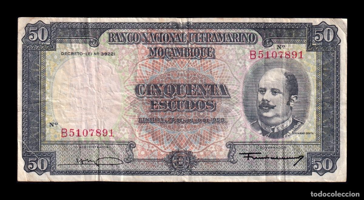 Billetes extranjeros: Mozambique 50 Escudos Eduardo Costa 1958 Pick 106a(5) Bc/Mbc F/Vf