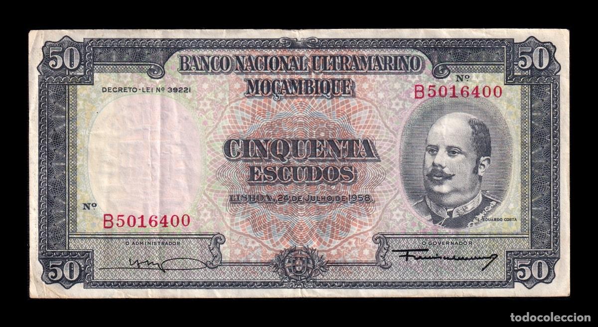 Billetes extranjeros: Mozambique 50 Escudos Eduardo Costa 1958 Pick 106a(5) Mbc Vf