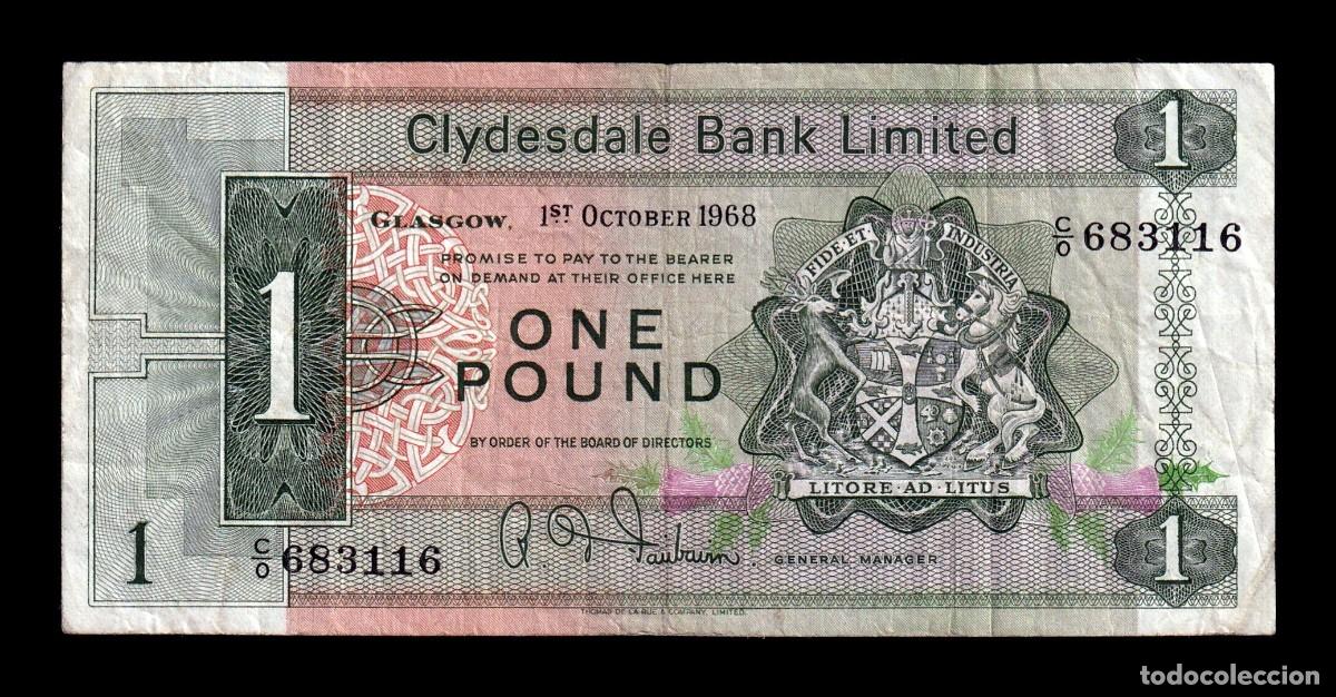 Billetes extranjeros: Escocia 1 Libra 1968 Pick 202b Bc/Mbc F/Vf