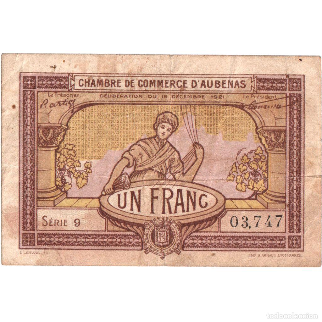 Billetes extranjeros: [#1185310] Francia, Aubenas, 1 Franc, 1921-12-19, S&eacute;rie 9, BC, Pirot:14-2