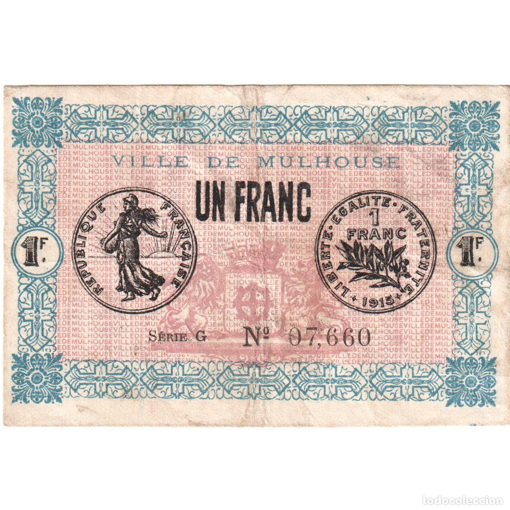 Billetes extranjeros: [#1185326] Francia, Mulhouse, 1 Franc, 1918-12-18, SERIE G, BC, Pirot:132-2