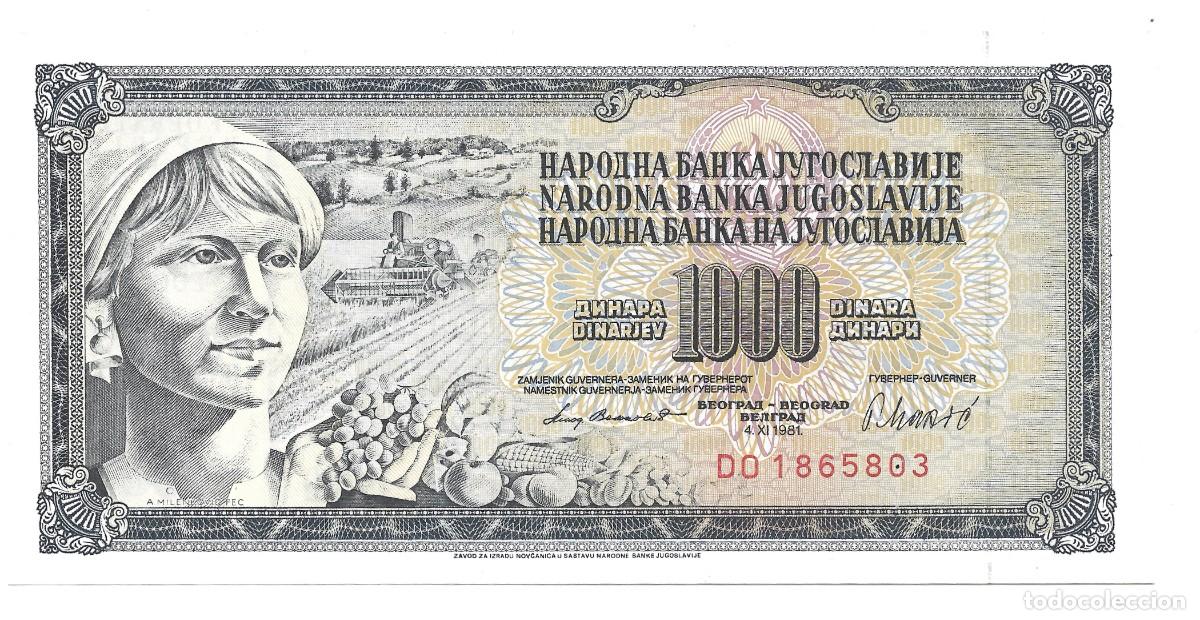 Billetes extranjeros: Billete 1000 Dinara 1981 Yugoslavia UNC
