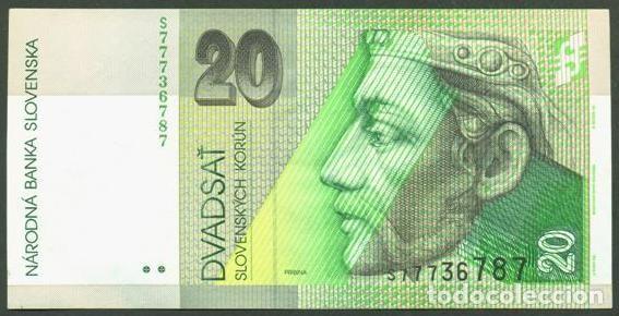 Billetes extranjeros: ESLOVAQUIA. 20 korun 6.9. 2004. Pick 20f. Impreso en Canada (BAI Ottawa)