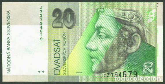 Billetes extranjeros: ESLOVAQUIA. 20 korun 31.8. 2001. Prefijo J. Pick 20e. Impreso en EEUU (BABN).