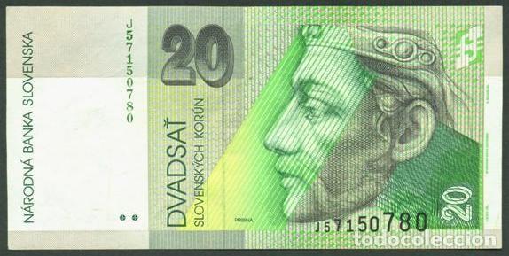 Billetes extranjeros: ESLOVAQUIA. 20 korun 31.8. 2001. Prefijo J. Pick 20e. Impreso en EEUU (BABN).