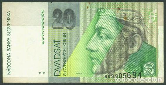 Billetes extranjeros: ESLOVAQUIA. 20 korun 31.10. 1997. Prefijo B. Pick 20c. Impreso en EEUU (BABN)