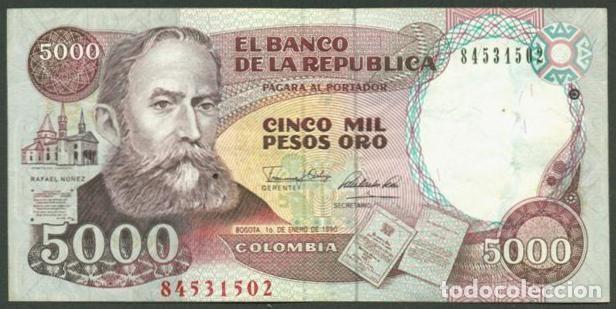 Billetes extranjeros: COLOMBIA. 5000 pesos 1.1. 1990. Pick 436. Impresora IBB.