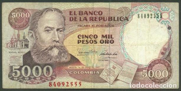 Billetes extranjeros: COLOMBIA. 5000 pesos 1.1. 1990. Pick 436. Impresora IBB.