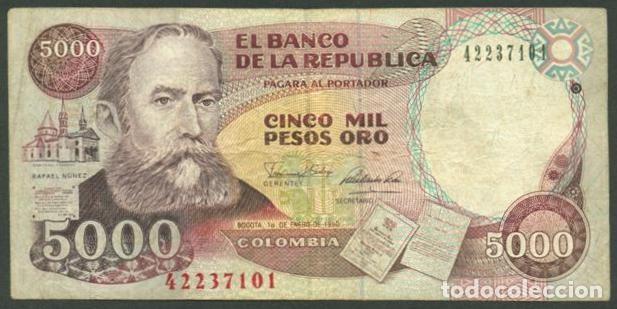 Billetes extranjeros: COLOMBIA. 5000 pesos 1.1. 1990. Pick 436. Impresora IBB.