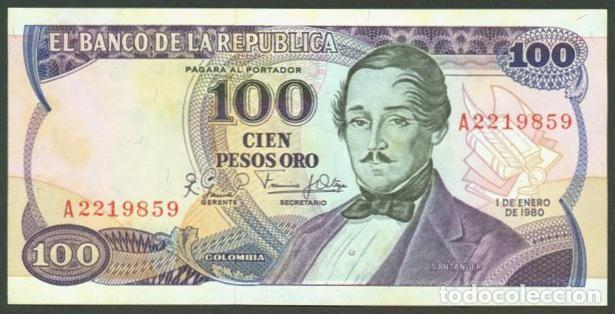 Billetes extranjeros: COLOMBIA. 100 pesos 1.1. 1980. Pick 418b. Sin prefijo.