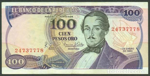Billetes extranjeros: COLOMBIA. 100 pesos 1.1. 1980. Pick 418b. Sin prefijo.