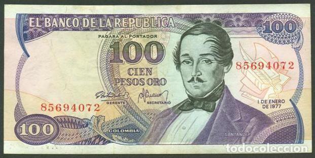 Billetes extranjeros: COLOMBIA. 100 pesos 1.1. 1977. Pick 418a. 8 digitos.