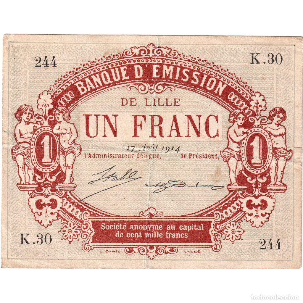 Billetes extranjeros: [#1185339] Francia, Lille, 1 Franc, 1914-08-17, Banque D'&eacute;mission, MBC, Pirot:59-1589
