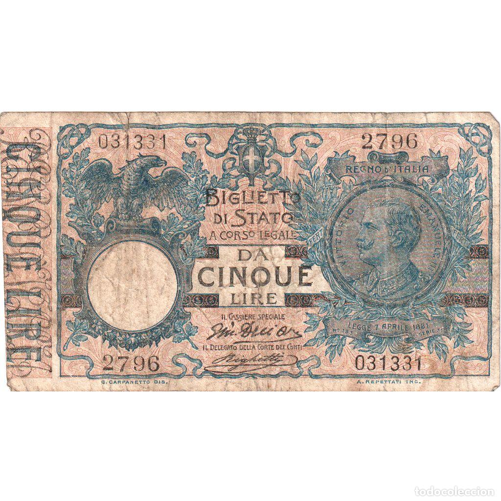 Billetes extranjeros: [#1185333] Italia, 5 Lire, 1915-06-17, BC