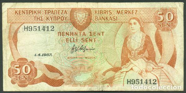 Billetes extranjeros: CHIPRE. 50 cents 1.4.1987