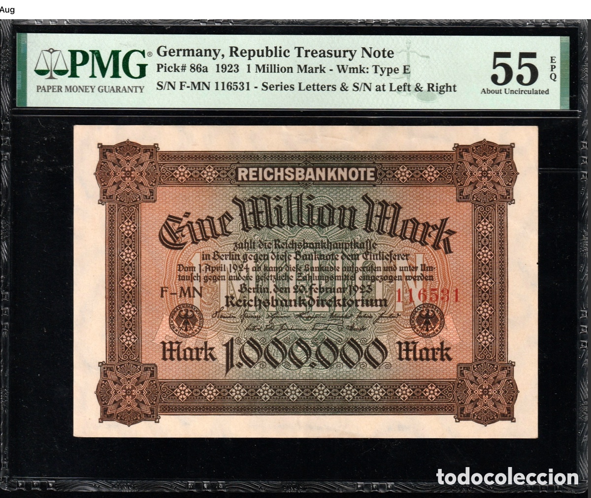 Billetes extranjeros: Billete Germany 1 Million Mark 1923 PMG 55 EPQ Pick 86a