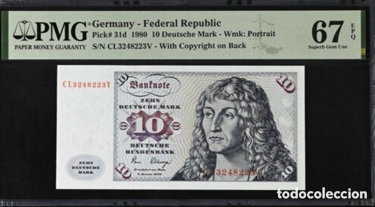 Billetes extranjeros: Billete Alemania 10 Marcos 1980 PMG 67 Pick 31d