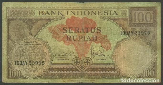 Billetes extranjeros: INDONESIA. 100 rupiah 1.1.1959. Pick 69. 2 letras en el prefijo.